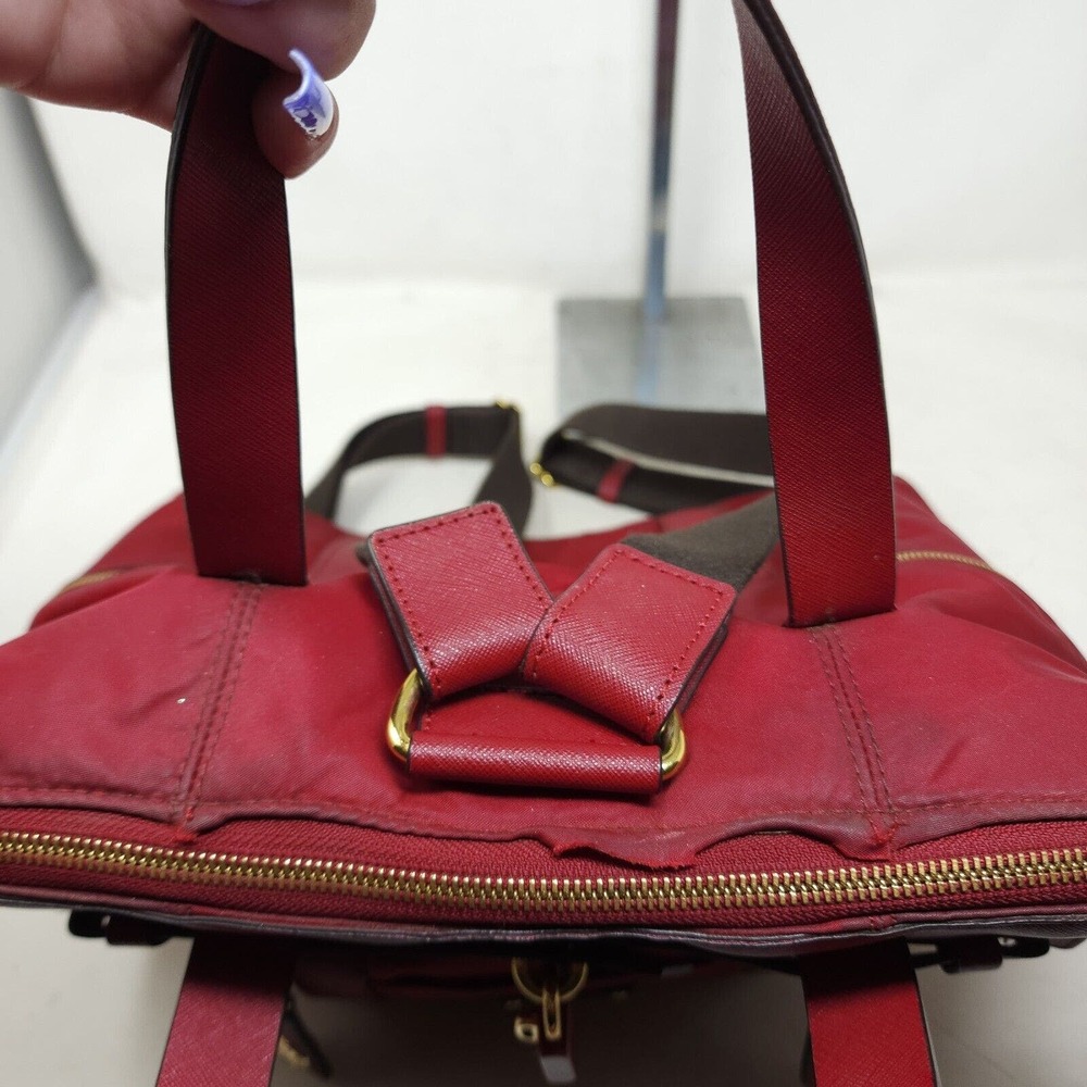 Henri Bendel Womens Backpack Purse Jetsetter Maroon Red Nylon Convertible Travel - Picture 11 of 14